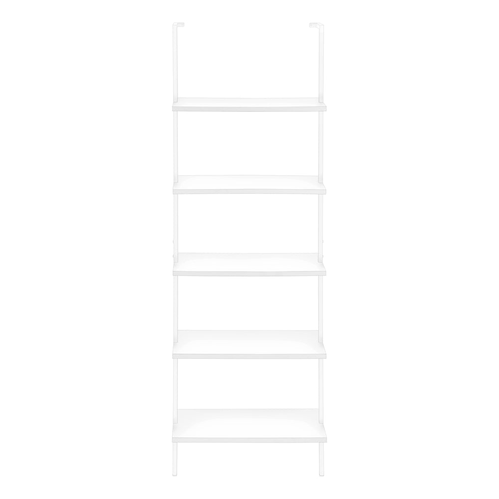 English Elm Bookshelf, 5-Tier Ladder Etagere 72" H White Laminate & Metal — Slim Modern Storage for Office/Home Decor B2710P219408