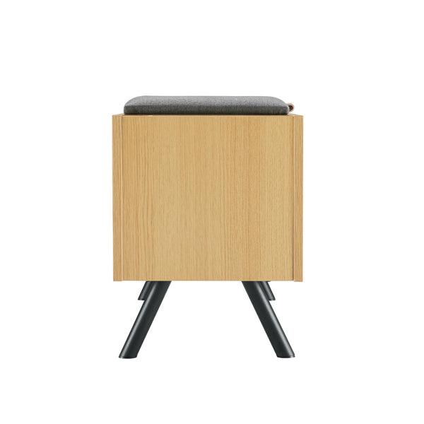 English Elm Paloma Upholstered Accent Storage Bench in Light Oak with Gas-Strut Lift, Metal Legs, Seats 2 B365P398213