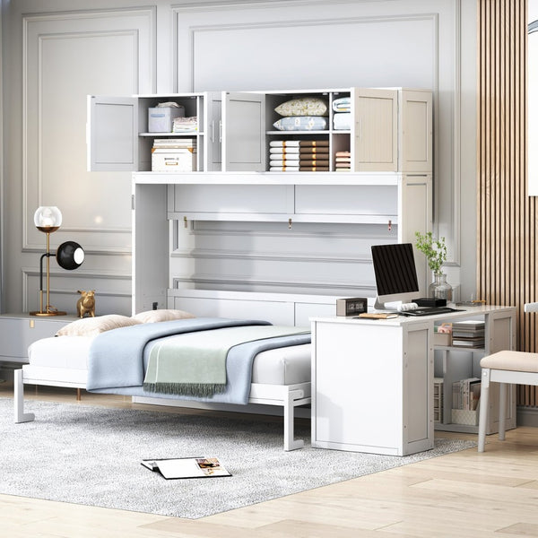English Elm Queen Murphy Bed With Desk & Storage Shelves - Versatile, Space-Saving Solution For Modern Homes N820S10034K-GIGA