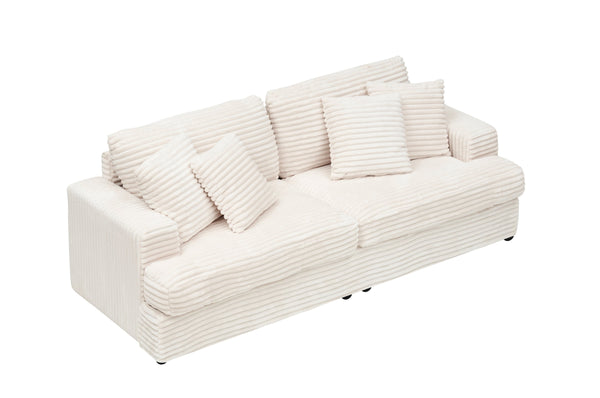 English Elm 79.3 Corduroy Sofa with 4 Toss Pillows – Luxurious Plush Fabric, Sturdy Frame, Spacious 3-Seater Comfort White W1658S00044