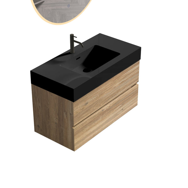 English Elm 36' Wall-Mounted Vanity with Oak & Walnut Grille, Soft-Closing Drawers, 20% More Storage, Eco-Friendly Finish W1865S00166