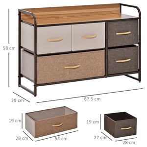 English Elm HOMCOM 5-Drawer Fabric Dresser with Wood Top — Slim Tower Organizer, Foldable Drawers, Steel Frame W2225P249993