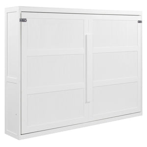 English Elm Queen Murphy Wall Bed with Led Lighting Modern Cabinet Folds Flat for Studio Living White LP100973AAK