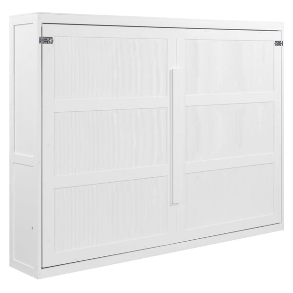English Elm Queen Murphy Wall Bed with Led Lighting Modern Cabinet Folds Flat for Studio Living White LP100973AAK