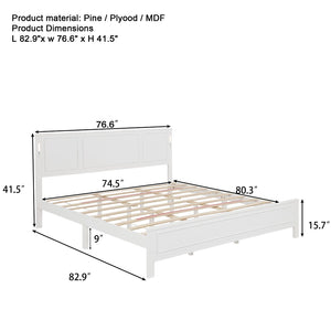 English Elm King Pine Wood Platform Bed with Led Lighting Usb Charging Tall Panel Headboard White W504S00274