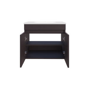 English Elm Bathroom Sleek Single-Door Vanity with Integrated Sink — Modern Minimalist Engineered Wood Storage, Durable & Eco-Friendly Black 28.74 L x 23.23 W x 12.99 H B097P296873