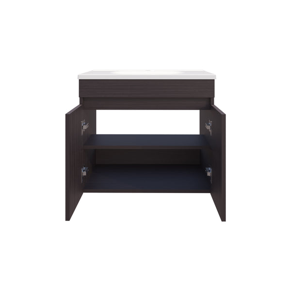 English Elm Bathroom Sleek Single-Door Vanity with Integrated Sink — Modern Minimalist Engineered Wood Storage, Durable & Eco-Friendly Black 28.74 L x 23.23 W x 12.99 H B097P296873