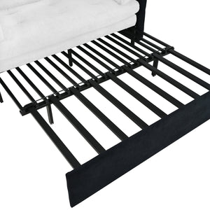 English Elm Convertible Pull Out Sofa Bed Queen Size with Steel Frame, Dual Armrests, Chenille Sleeper Couch with Storage and Casters White+Black W3163P269663