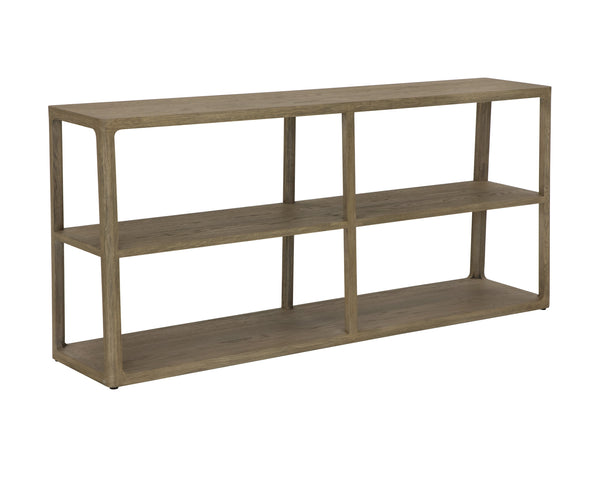 Sunpan Doncaster Low Bookcase - Modern Solid Oak Design in Smoke Grey, Perfect for Minimalist Spaces