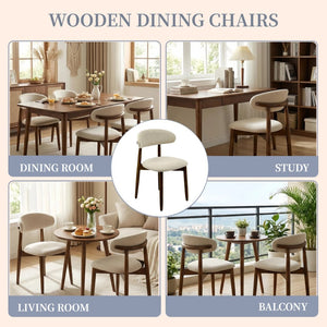 English Elm Wooden Upholstered Dining Chairs Set of 2 Linen Fabric Curved Back Farmhouse Style Beige W3204P456998