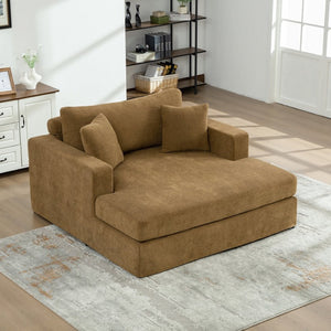 English Elm 56.3" Wide Chenille Linen Convertible Sofa Bed with Pocketed Springs and Matte Black Legs Brown W3189S00008