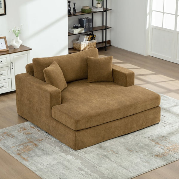 English Elm 56.3" Wide Chenille Linen Convertible Sofa Bed with Pocketed Springs and Matte Black Legs Brown W3189S00008