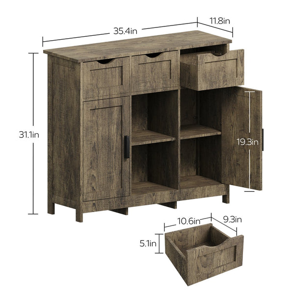 English Elm Storage Cabinet with Drawers and Adjustable Shelves, MDF Durable Accent Piece for Home Organization and Decor Gray W2386P228992