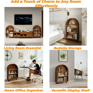 English Elm Arched Three Tier Bookshelf White Frame Woodgrain Shelves Modern Storage for Any Room W2557P428369