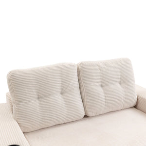 English Elm Convertible Floor Sofa Bed with Memory Foam and Ribbed Corduroy for Small Spaces Beige W395P438025