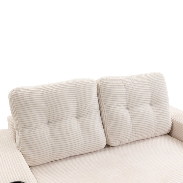 English Elm Convertible Floor Sofa Bed with Memory Foam and Ribbed Corduroy for Small Spaces Beige W395P438025