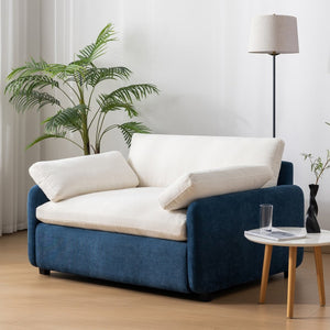 English Elm 50*43" Oversized Chenille Armchair Deep Lounge Seat Modern Minimalist Living Room Chair Blue+Cream N723S5042C