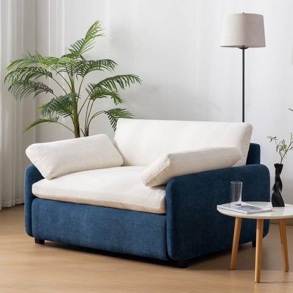English Elm 50*43" Oversized Chenille Armchair Deep Lounge Seat Modern Minimalist Living Room Chair Blue+Cream N723S5042C
