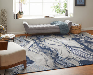 Feizy Rugs Gaspar Low Pile Abstract Rug - Stunning Watercolor Design, Fade And Stain Resistant For Busy Homes Blue,Gray,Ivory Polypropylene,Polyester 78739ktfgryblup18