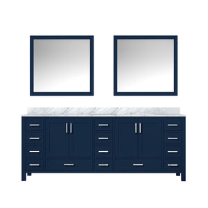 English Elm Navy Double Bath Vanity 84" W x 22" D with Carrara Marble Top, Soft-Close Drawers & 34" Mirrors B2731S00852