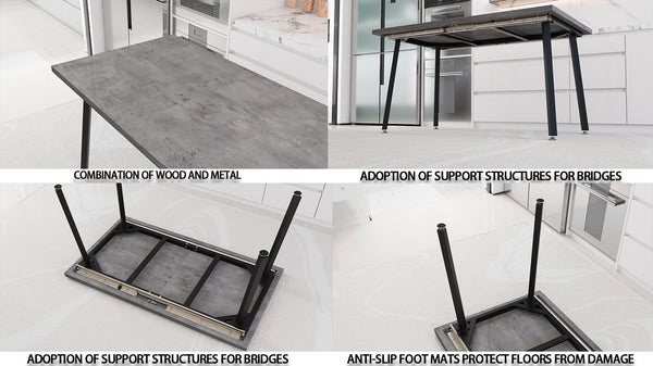 English Elm 55.12-70.87"expandable Modern kitchen dining table, gray MDF top with black metal legs, seats 4-6, sturdy stylish centerpiece W2189P190486