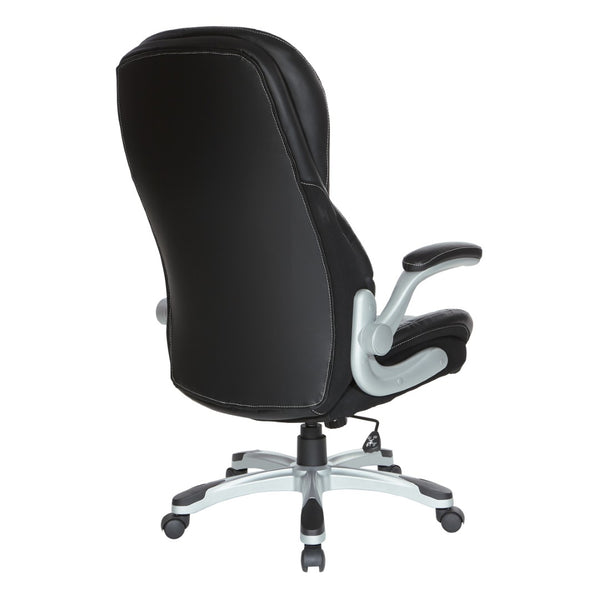 OSP Home Furnishings Bonded Leather Executive Office Chair with Lumbar Support and Ergonomic Adjustable Seat Silver ECH620636-EC3