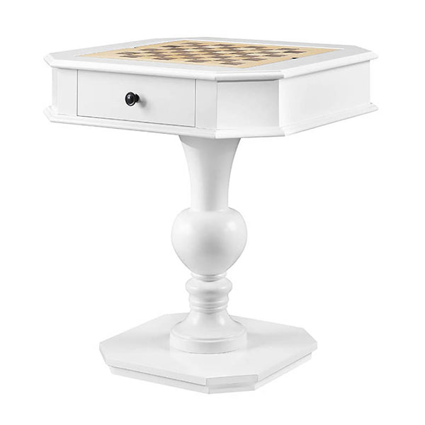English Elm White Game Table with Pedestal Base, 2 Drawers & Dual-Sided Chess, Checkers, Backgammon Surface B062P189209