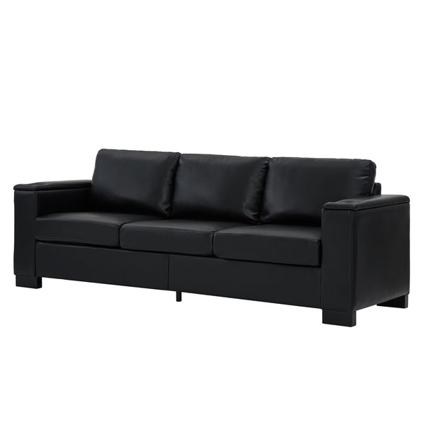 English Elm Two Two-Piece 5-Seater Sofa Set with Cup Holder & Storage, Polyester Upholstery, Solid Wood Frame, Coil Spring Seats, Removable Covers, Modern Square Arm Design for Living Room Comfort and Durability Black W1097S00203