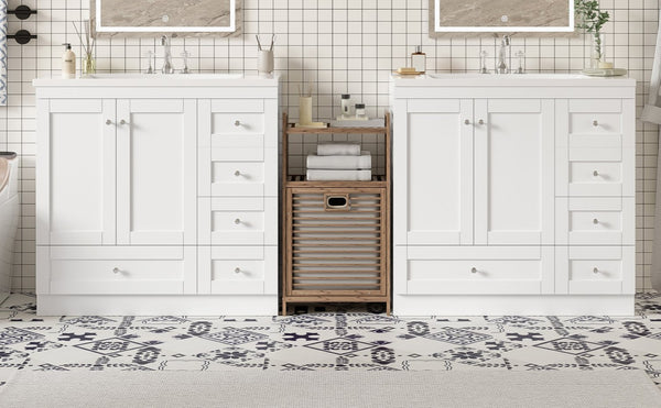 English Elm 72-inch Shaker Double Sink Freestanding Vanity with Resin Basins and Soft Close Storage N729P000010K-2