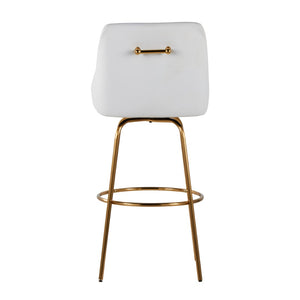 English Elm 30" Swivel Barstools Set of 2 Gold Frame White Faux Leather Kitchen Island Seating B202S01918