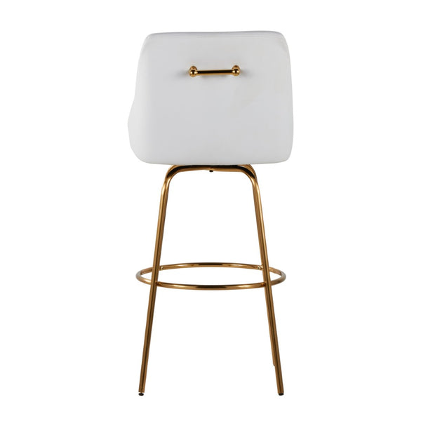 English Elm 30" Swivel Barstools Set of 2 Gold Frame White Faux Leather Kitchen Island Seating B202S01918