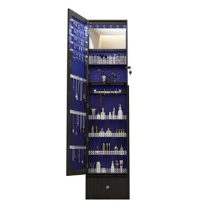 English Elm 360°swivel Jewelry Armoire with Led Lit Interior Full Length Mirror and Locking Drawers W3406P411294