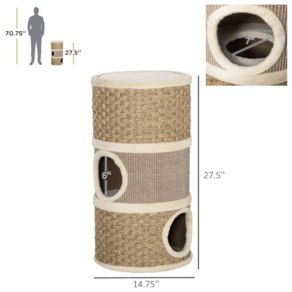 English Elm Cat Tree Trunk Condo with Three Dens Plush Interior Sisal Scratch Pads Pet Haven T3971P437399