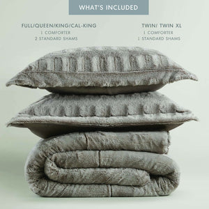 English Elm 2 Piece Twin Faux Fur Comforter Set Plush Long Pile Lodge Style Cozy Bedding Gray B035P319596