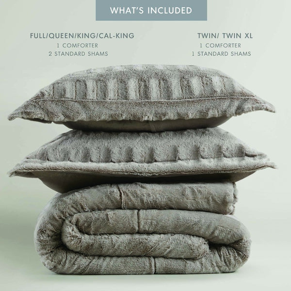 English Elm 3 Piece Shaggy Faux Fur Comforter Set Plush Lodge Style Hypoallergenic Bedding Gray B035P319597
