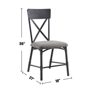 English Elm Set Of 2 Elegant Side Chairs With X-Back Design, Soft Gray Upholstery & Sandy Black Frame B016P322898-GIGA