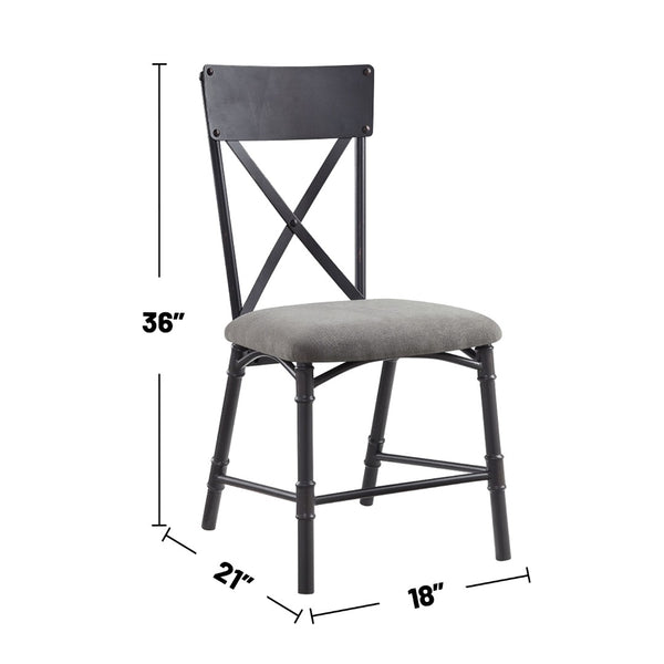 English Elm Set Of 2 Elegant Side Chairs With X-Back Design, Soft Gray Upholstery & Sandy Black Frame B016P322898-GIGA