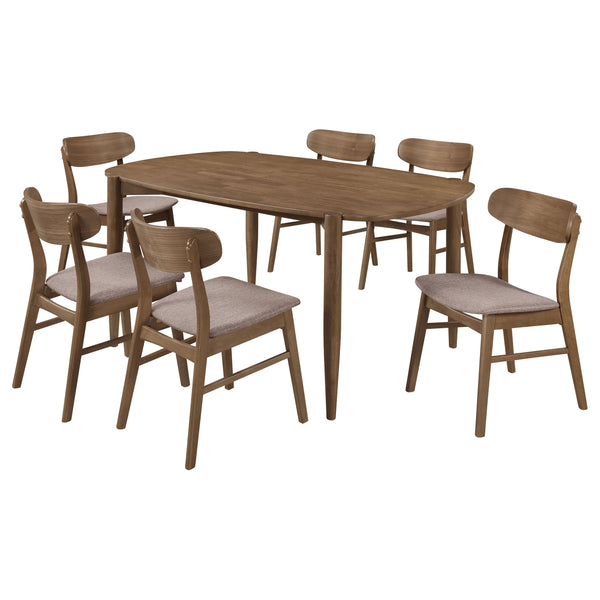 English Elm Whisten Walnut 7-Piece Solid Wood Dining Set with Rounded Rectangular Table & Upholstered Curved Chairs B062S01130