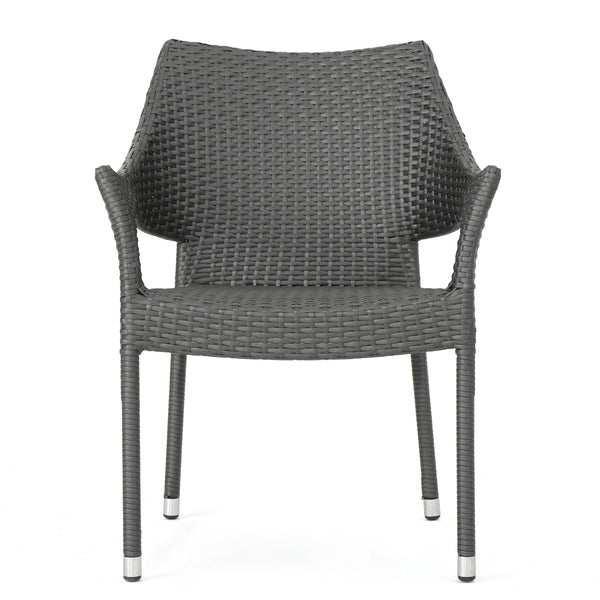 English Elm Christopher Knight Home® - MIRAGE Grey PE Wicker Stacking Armchair – Weather‑Resistant Rattan, Powder‑Coated Iron, Space‑Saving Elegance 52637.00GRY