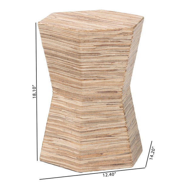 English Elm Bohemian Grasscloth Wrapped Hourglass Side Table with Sculptural Hexagonal Top B2750P467822