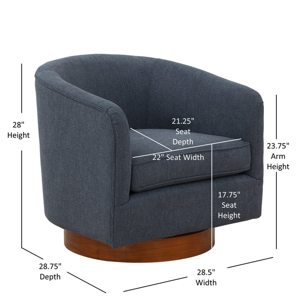 English Elm Miramar Plush Chenille Barrel Swivel Chair with Warm Wood Base, 360° Comfort and Removable Cushion Blue B050P322576