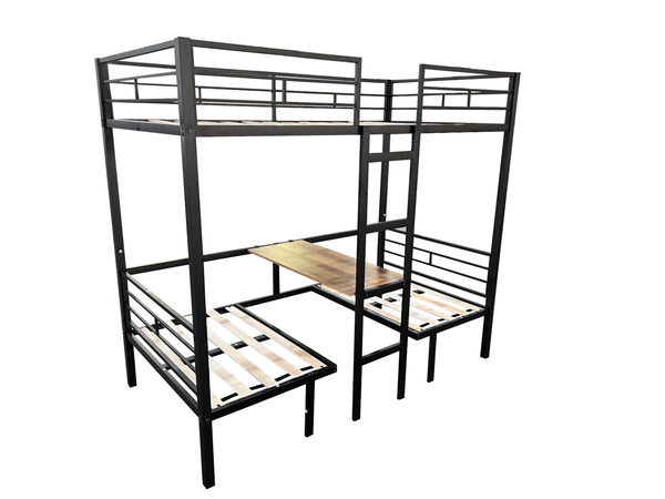 English Elm Full Full Size Loft Bed with Table Set, Transformable to Full over Full Bunk with Drawers, CPC-Certified, Metal Frame, Quiet Slats, Space-Saving Design W427S00069