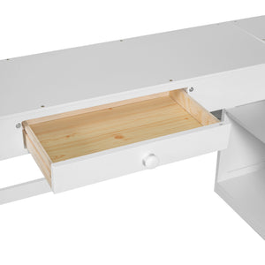 English Elm Full Loft Bed with U-Shaped Workstation, Built-In Drawers, Shelves & Cabinet for Space Saving White GX001039AAK