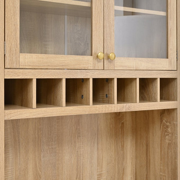 English Elm Topmax Farmhouse Buffet Hutch with Wine Rack Shaker Glass Pantry Cabinet N717P327043N