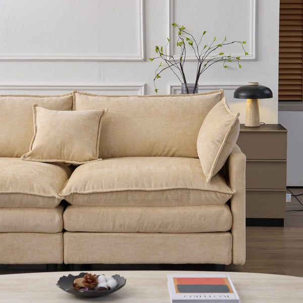 English Elm 105" L-shaped Chenille Sectional with Ottoman Pocket Spring Living Room Sofa Light Coffee W1097S00226