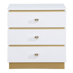 English Elm Living Room End Table Modern White Lacquer with 3 Removable-Handle Drawers & Brushed Gold Base B011P356300