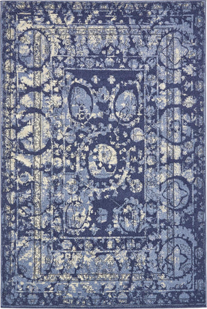 Unique Loom La Jolla Vintage Machine Made Border Rug Blue, Ivory/Navy Blue/Light Blue 6' 1" x 9' 0"