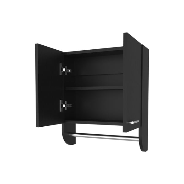 English Elm Goodyear Melamine Medicine Cabinet with Towel Bar, Black — 2 Doors, 2 Shelves, Moisture-Resistant Organizer B128P237153