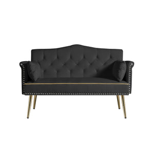 English Elm BLACK Velvet 2-Seater Sofa with Gold Metal Legs, Foam Cushions, Solid Wood Frame, Modern Luxe Design W588P165685