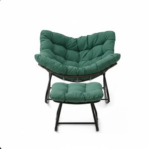 English Elm Dark Wicker Egg Rocking Chair with Ottoman Outdoor Pe Woven Patio Lounge Set Green B082P455172